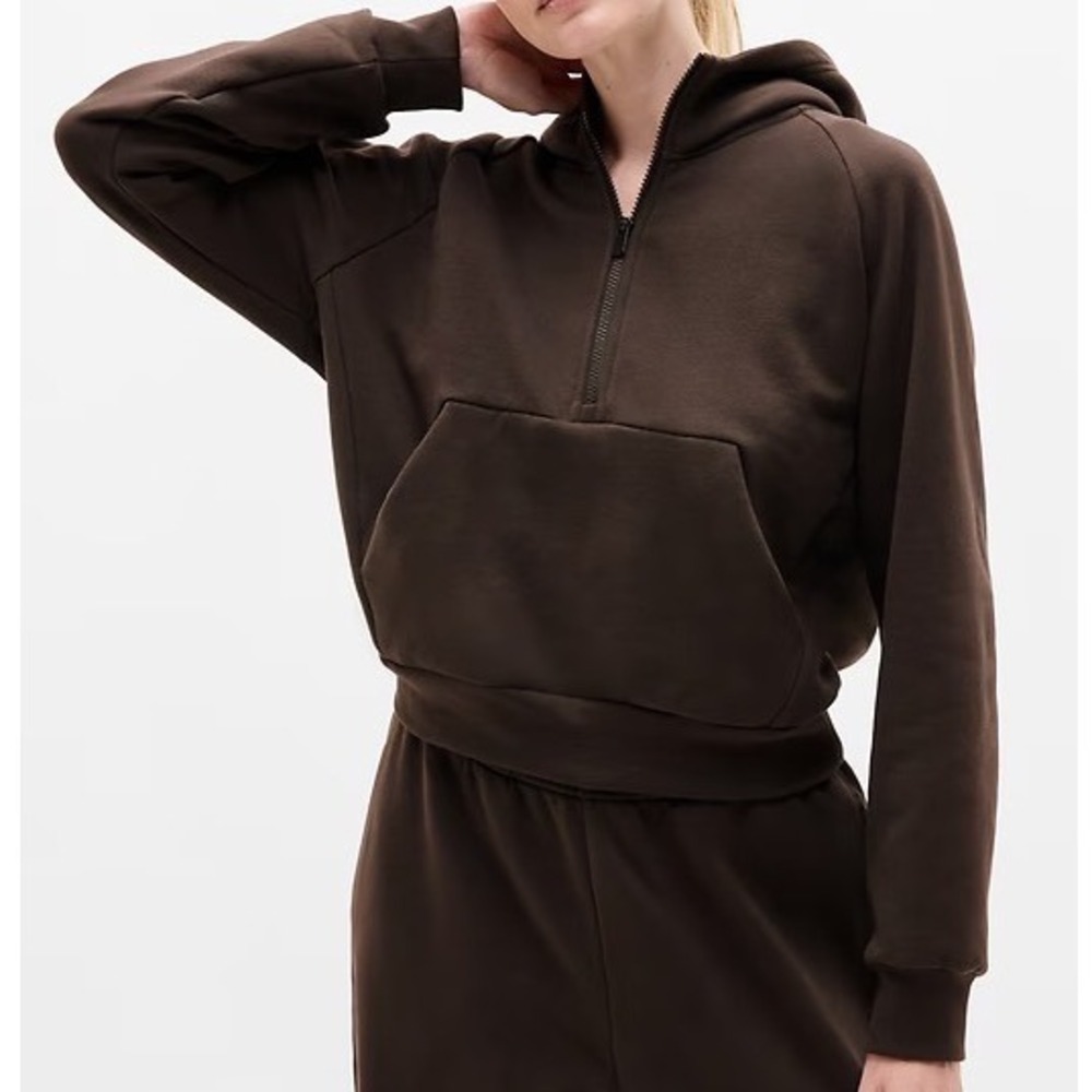 Athleta Womens Forever Fleece Brown 1/2 Zip Athleisure Lounge Hoodie Size M
